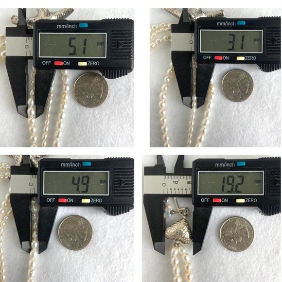 Sterling Silver 925 Layered Triple Strand Freshwater Pearl Starfish Necklace - Picture 10 of 16